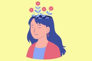 Girl with flowers coming out of her head